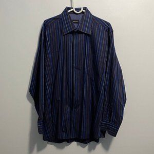 Riscatto Navy Blue Striped XL Dress‎ Shirt 100% Cotton